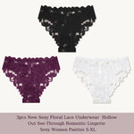 3Pcs/Set Sexy Floral Lace Underwear Panties Sets Hollow Out See-Through Romantic Lingerie Underwear Sexy Women Panties S-XL