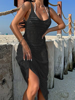 Elegant Temperament Women's Fashion Hollow Out Maxi Dress Cover up Skirt Suspender Skirt Showing Body Waistline Free Bikini