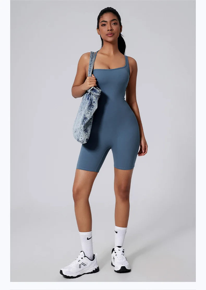Women's Short Tracksuit One-Piece Sportswear Gym Workout Clothes Fitness Jumpsuit Stretch Bodysuit Yoga Suit Sports Playsuit