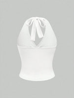 Leopard Printed V-neck Backless Halter Crop Top for Women Summer Sexy Y2K Sleeveless Ruched Top Streetwear