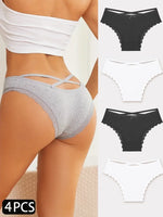 4PCS Cotton Seamless Panties Hollow Sexy Design Unique Low Waist Women Panties Breathable Girls Underwear Soft Lingerie S-XL
