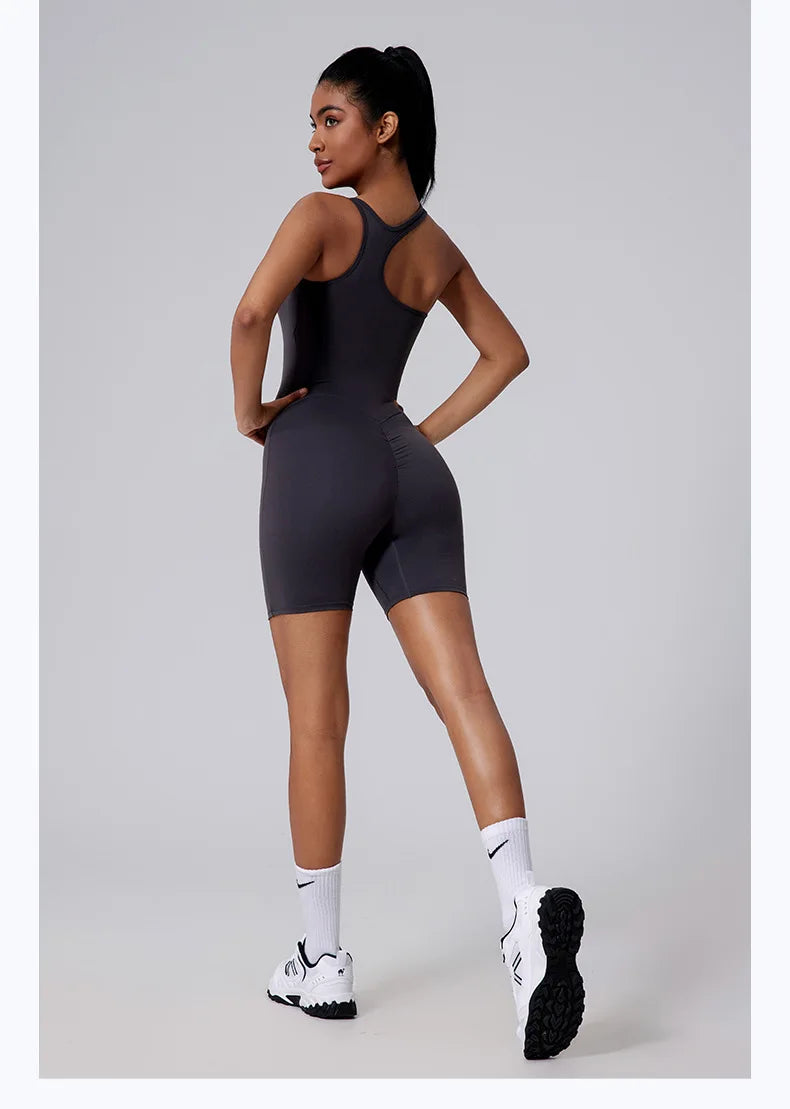 Women's Short Tracksuit One-Piece Sportswear Gym Workout Clothes Fitness Jumpsuit Stretch Bodysuit Yoga Suit Sports Playsuit