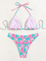 2025 New Women's Black Ground White Dot Printed Swimsuit Halter Neck Low Waist Bikini Set For Summer Female Swimwear Brazilian