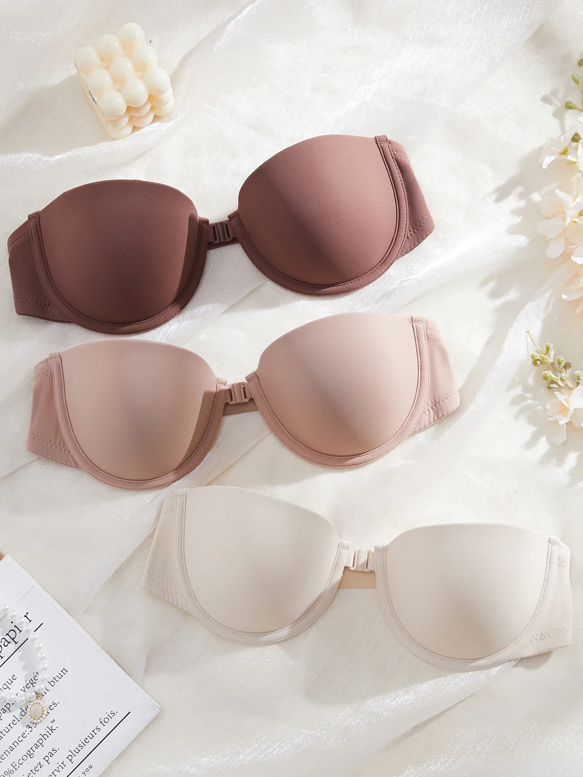 3Pcs/Set Demi Cup Seamless Women's Underwear Set Strapless Push up Bra Female Smooth Underwire Support Bra