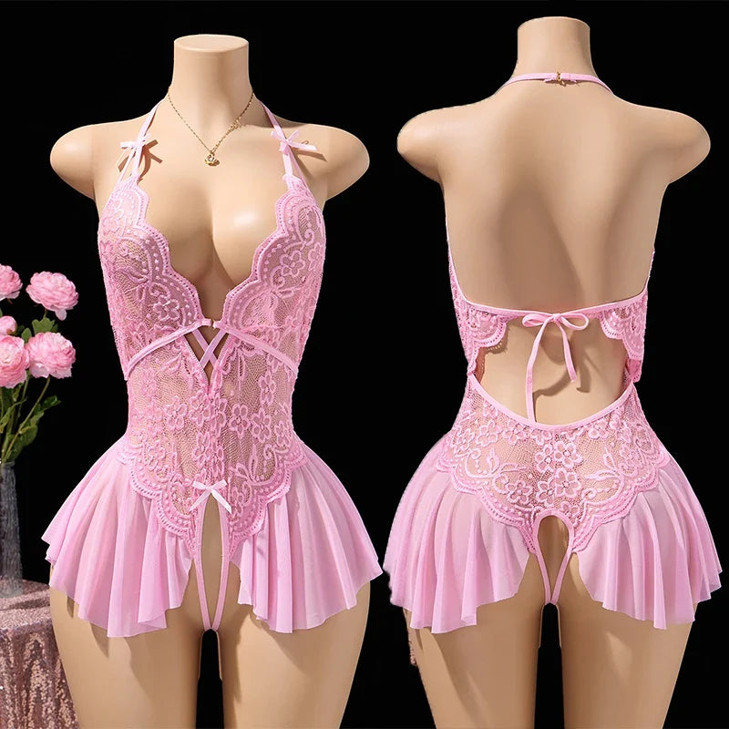 Sexy Hot Bra For Women Lingerie Set Ultra-thin Lace Hollow Bra Set Transparent Crotchless BacklessDress Deep V Open Bra Underwea