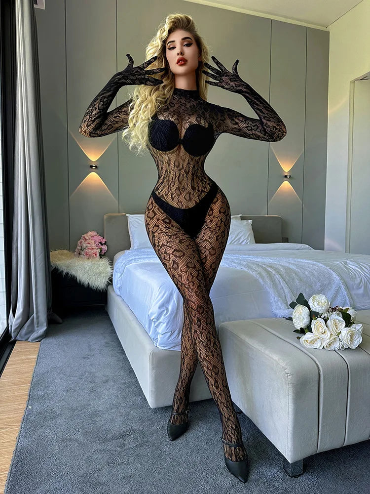 Women's Sexy Backless Jumpsuits Top See Through Full Sleeve BodysuitFashion Rompers Activewear Party Nightclub Costume