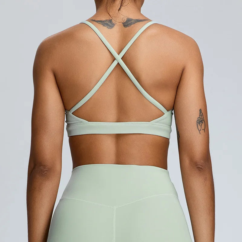 Solid Color Cross Back Women Fitness Underwear Sports Bra Running Top Gym Yoga Athletic Tight Workout Jog Soft With Backless Bra