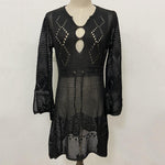 Sexy Women’s Bathing Suit Beach Cover Up Hollow Out Knitted Women Flared Sleeves Solid Color Beach Dress saida de praia