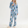 Women's 2025 Christmas Pajama Set Long Sleeve Lapel Santa Claus Christmas Tree Print Shirt Pants Two Pieces Sleepwear test