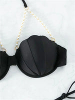 Sexy Shell Shape Underwire Bikini Tie Side Thong Bikinis Swimwear Women 2025 Black Pearls Strap Push Up Bathing Suit Swimsuit