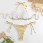 Sexy Brozing Gold Bikinis Sets Women Push Up Micro Bikini Swimsuit 2026 Brazilian Beach Bathing Suit Tie Side Triangle Swimwear