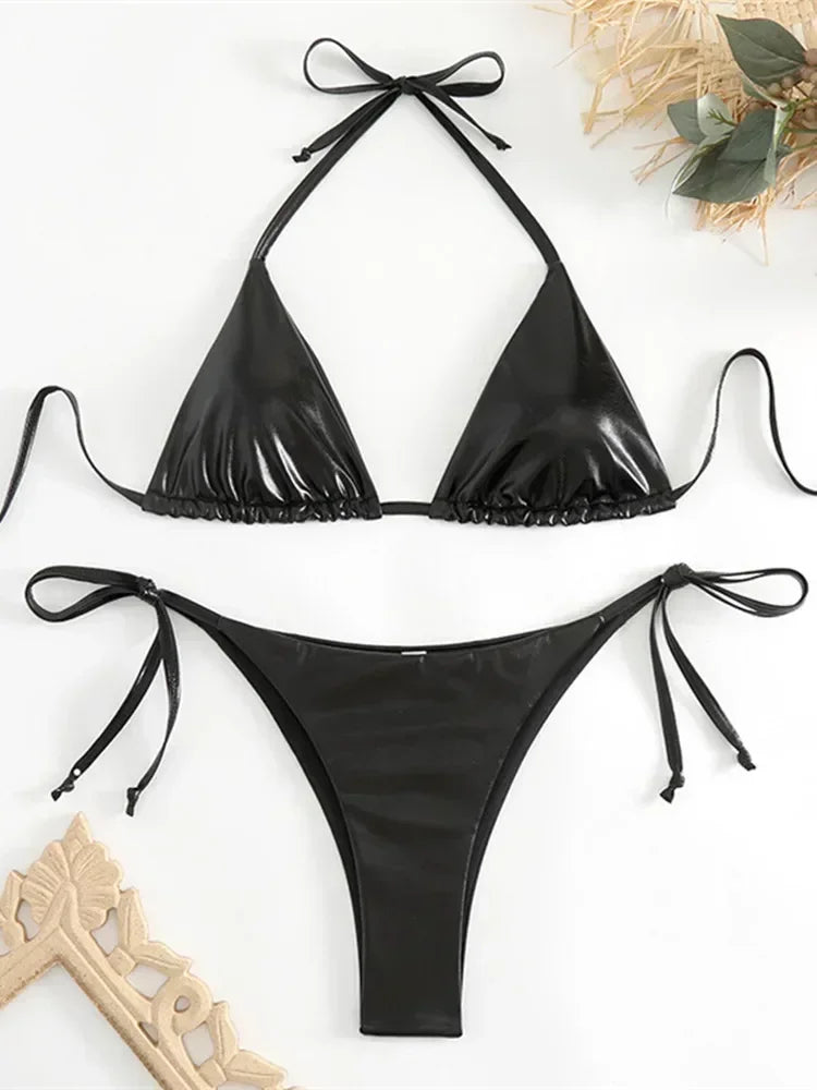 Sexy Brozing Gold Bikinis Sets Women Push Up Micro Bikini Swimsuit 2026 Brazilian Beach Bathing Suit Tie Side Triangle Swimwear