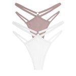 2PCS Women Sexy Cotton Panties Two Belts Hollow Out G-String Thongs Breathable Underwear for Female Solid Color Lingerie S-XL