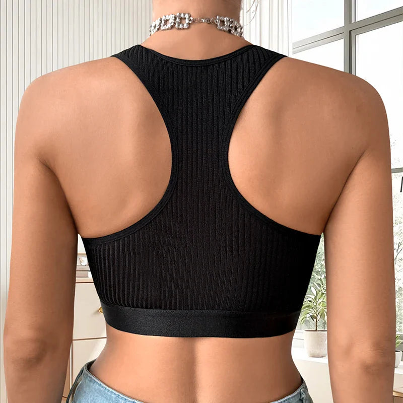 1pcs Ribbed Sexy Women Camisole No Pad Heart Mesh Decor Tanks Fashion Underwear Lady Vest Breathable Crop Top Party Brassiere