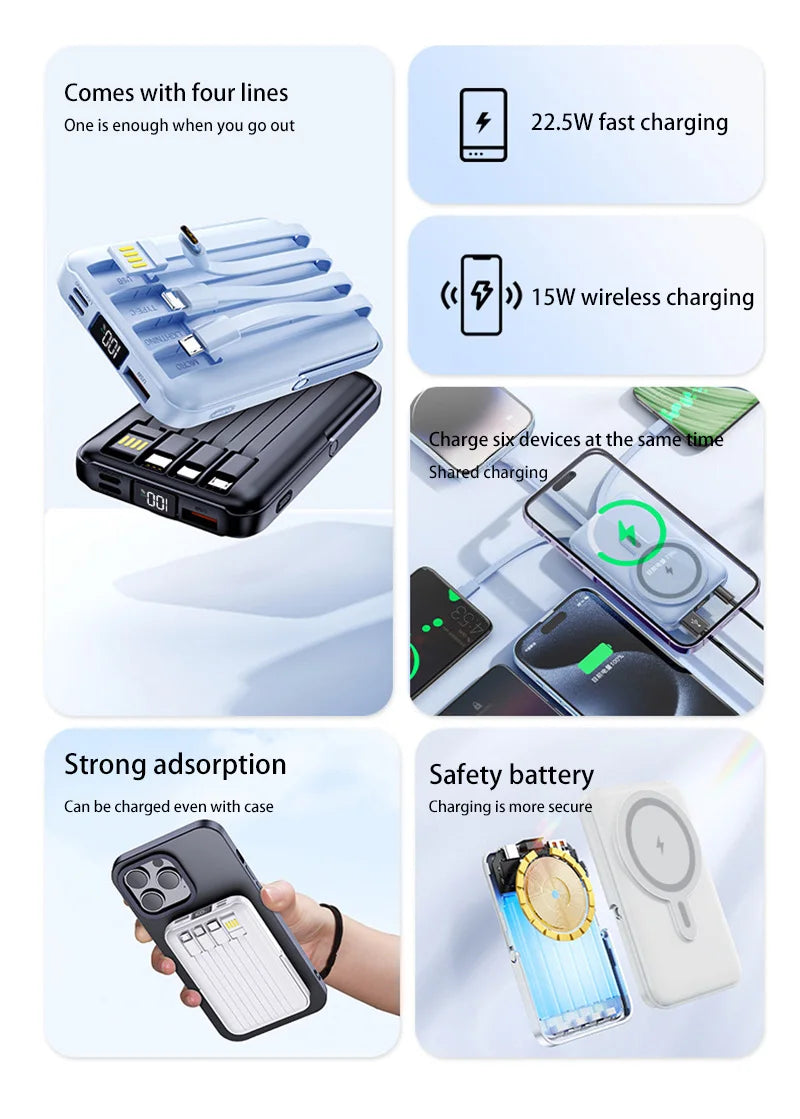 OnePlus Power Bank 200000mAh Portable Auxiliary Spare External Magnetic Battery Pack Wireless Charger For iPhone Xiaomi