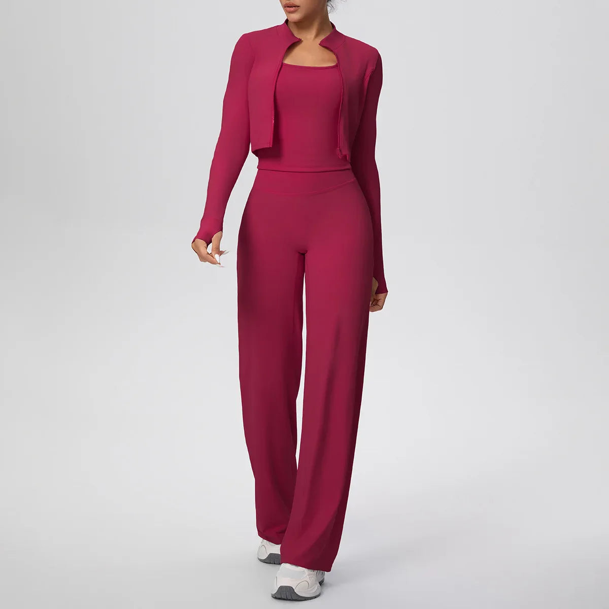 Yoga Set 3PCS Women Workout Sets Sportswear Gym Clothing Fitness zipper Long Sleeve High Waist Leggings Sports Suits Yoga Suit