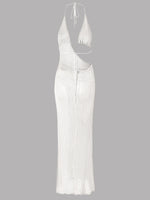 Sexy Slim Low-cut Tie Knit Halter Cut Out Circle Decoration High Slit Beach Maxi Dress 2026 Women Summer Swimsuit Cover Up K88