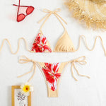 Sexy Micro Bikini 2025 Women Black Floral Print Push Up Bra Tie Side Thong Swimsuit Brazilian Beach Bathing Suit Pool Swimwear