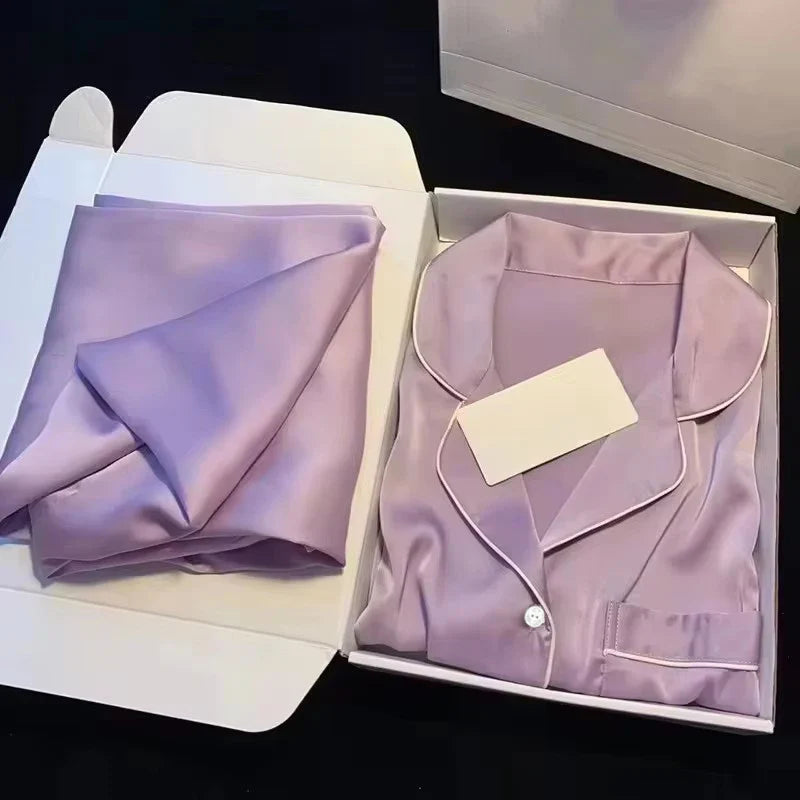 High Quality Ice Silk Light Luxury Pajamas Women's Pajama Spring and Autumn Style Long Sleeve Home Set Satin Nightwear Sleepwear