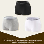 3Pcs Women's Cotton Boxers Panties Seamless Sports Underwear Female Solid Color Briefs Lingerie Intimate Underpant Finetoo S-XXL