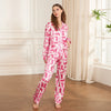 Women's Loose Two Piece Lounge Set Long Sleeve Lapel Boots Print Shirt Pants Fall Winter Satin Sleepwear Sets test