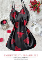 Valentine's Day Red Lip Print Satin Slip Straps Nightdress V Neck Backless Mini Sleep Dress Women's Nighties Sleepwear Dresses