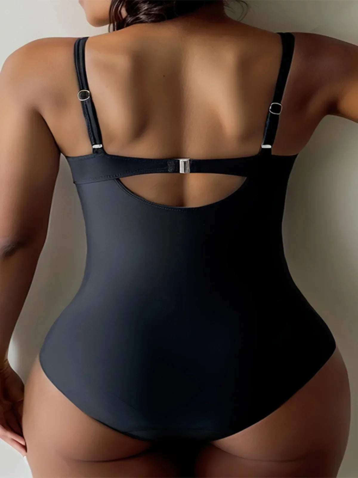 Solid Color Black One Piece Swimsuit for Women Sexy High Waist Bandage Hollow Out Monokini Bikini Underwire Push Up Swimwear