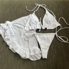 White Mesh Cover Up Swimwear String Halter 3 Piece Bikini Set Micro Thong Swimsuit Beachwear Ruffled Triangle Bikinis 2026 Mujer test