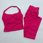 Women's Halter Top And Sports Leggings Gym Workout Set Two-Piece Pilates Clothes Yoga Outfits Impact Fitness Pants Set