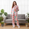 Women's Satin Christmas Pajama Sets Fashionable Printed Button Down Ruffle Tops with Pants 2 Pieces Soft Sleepwear test