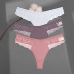 3Pcs/set Cotton Thongs Lace Bikini Underpants Women S-XL T-Back Underwear Ladies G-string Soft Thong Panties Female Lingerie New