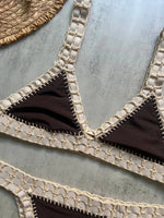 Sexy Black Patchwork Hand Crochet Bikini Set Women 2026 V Neck Push Up Bra Thong Swimsuit Beach Bathing Suit Knitted Swimwear