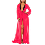 See Through Chiffon Cardigans Robes Women Bikini Cover-Ups Swimsuit Smock Long Beach Dress with Belt Sexy Bathing Suit Cover Up
