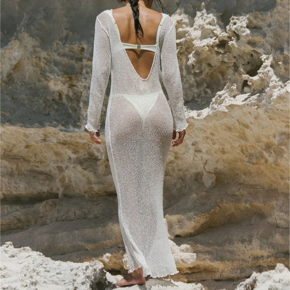 Women Beach Tunic Sexy See-through Beach Dress Summer Beach Cover Up 2024 Women's Beachwear