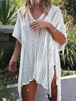 Crochet White Knitted Beach Cover Up Dress Tunic Long Pareos Bikinis Cover Ups Swim Cover Up Robe Plage Beachwear