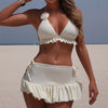 Solid White 3D Flower 3 Piece Bikini Set Skirts Mini Skirts Cover Ups Sexy Swimsuit Women 2025 Swimsuit Beachwear Thong Bikini test
