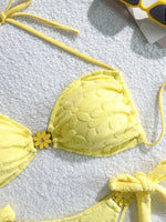 Sexy Yellow Bikini Set 2026 Women 3D Flower Pleate Push Up Bra Tie Side Thong Swimsuit Beach Holiday Bathing Suit Micro Swimwear