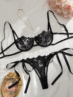 Lady Floral Embroidery Lingerie Set Women Sheer Bra and Brief Underwear Set Satin Sexy Intimates Underwear