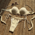 Sexy Shell Starfish Ornament Bikinis Sets Women White Ruffles Push Up Underwire Thong Swimsuit 2025 Beach Bathing Suit Swimwear