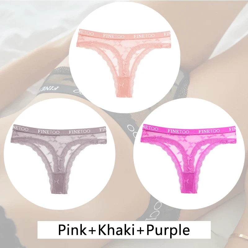 New 3Pcs Lace Thongs Women Floral G-string Underwear Trendy Letter T-Back Underpants Sexy Low Waist Bikini Panties Ladies Panty