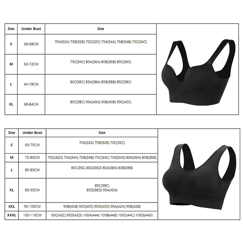Women Wireless Sports Bra Fitness Running Vest Gym Workout Underwear Padded Tops Bralette Breathable Brassiere Push Up Bras