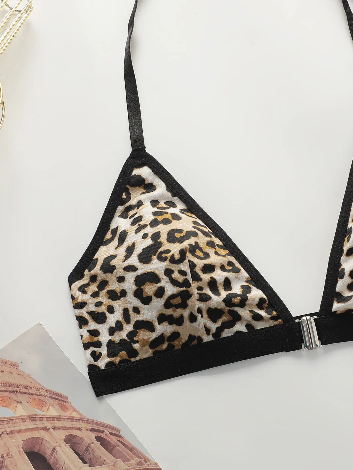 Leopard print black 2-piece set without steel rim or chest cushion women underwear with sexy straps girls' bra Lingerie MR3475