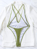 One Piece Swimsuit Women 2024 Sexy Deep V Neck Ribbed Tummy Control Swimwear Brazilian Hollow Out Backless Bathing Suit Monokini