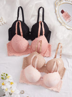 4PCS Plus Size Lace Women's Underwear Set Underwire Push Up Bra Rhinestone Bow Comfort B C D Thin Cup Bras Women
