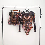 2026 Printed Long Sleeve Swimsuit Sexy Swimwear Women Backless Surf Swim Suit Slimming Bathingsuit Bikini Bodysuit Beachwear