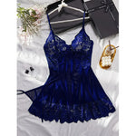 Transparent Lace Nightgown Sexy Sleepwear Female Exquisite Homewear V-neck Bra Thong Set Sleeveless Nightdress Hot Tulle Dress