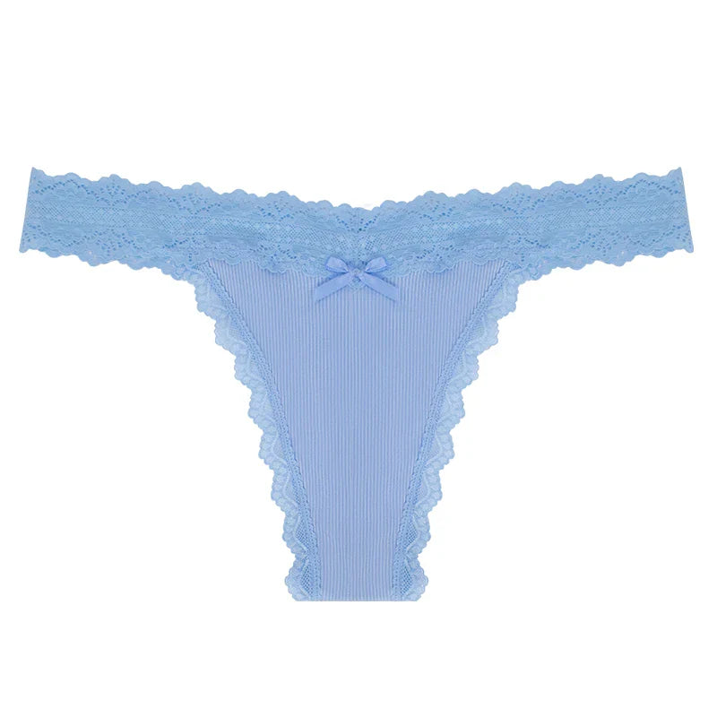 1pcs Low Waist Sexy Lace Elegant Lady thongs Underwear Solid Breathable Sexy Lingerie Floral Female Panty Bow Women's g-string