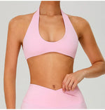 Fitness Sports Bra Women Halter Top High Support Push-up Open Back Gym Wear Hanging Neck Fitness Bar Yoga Bar Workout Underwear