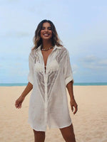Crochet White Knitted Beach Cover Up Dress Tunic Long Pareos Bikinis Cover Ups Swim Cover Up Robe Plage Beachwear