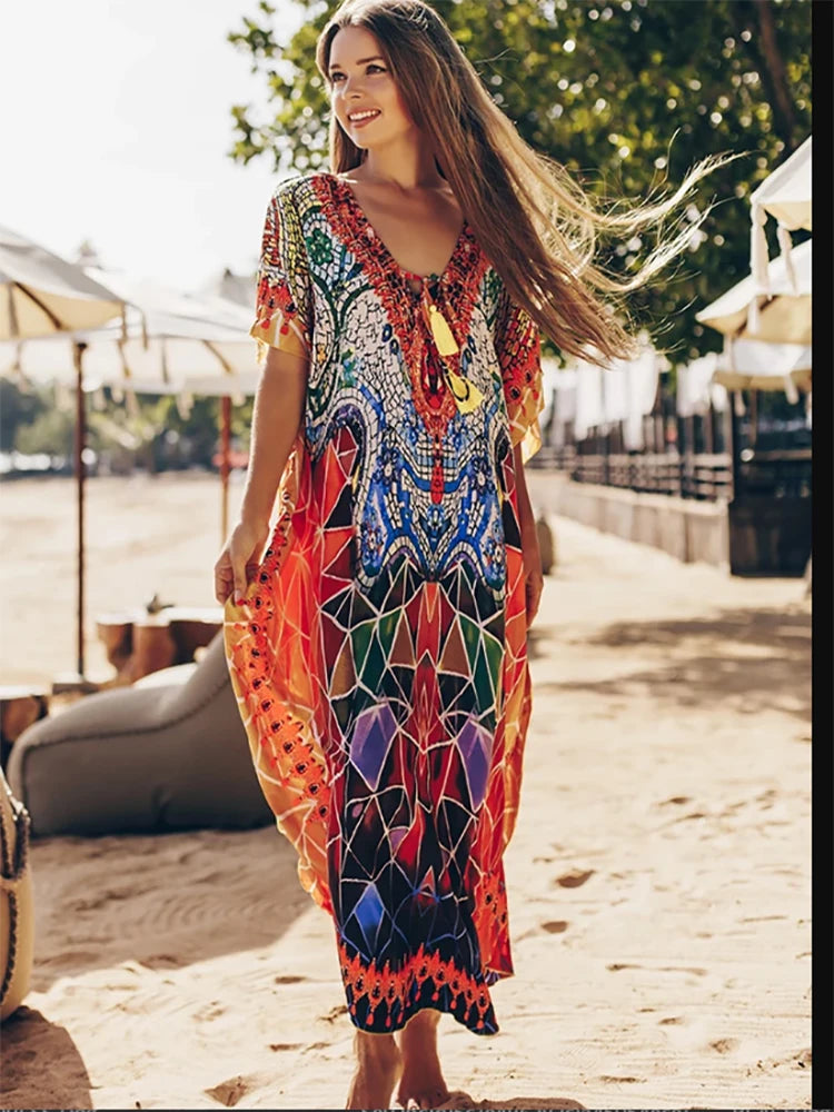 Easy Dry Beach Cover Up Robe Plage Vestido Playa Beach Pareo Swimsuit Cover Up Beachwear 2025 Bathing Suit Women Maxi Dress